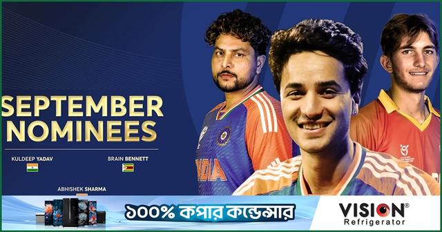 সেপ্টেম্বর মাসে আইসিসির সেরা হওয়ার দৌড়ে অভিষেক-কুলদীপ-বেনেট
